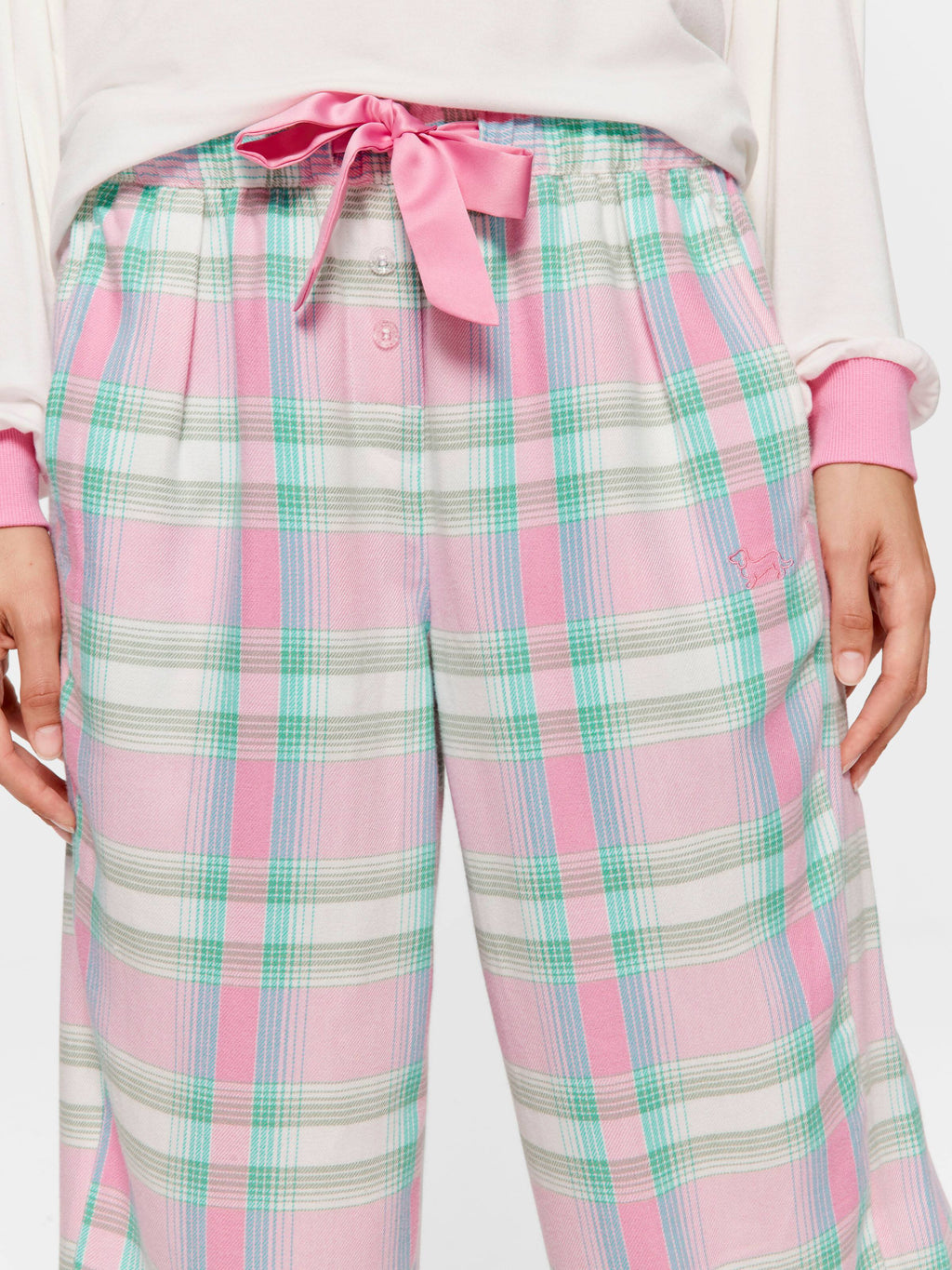 Pink Check Wide Leg Bamboo Flannelette Pj Pant