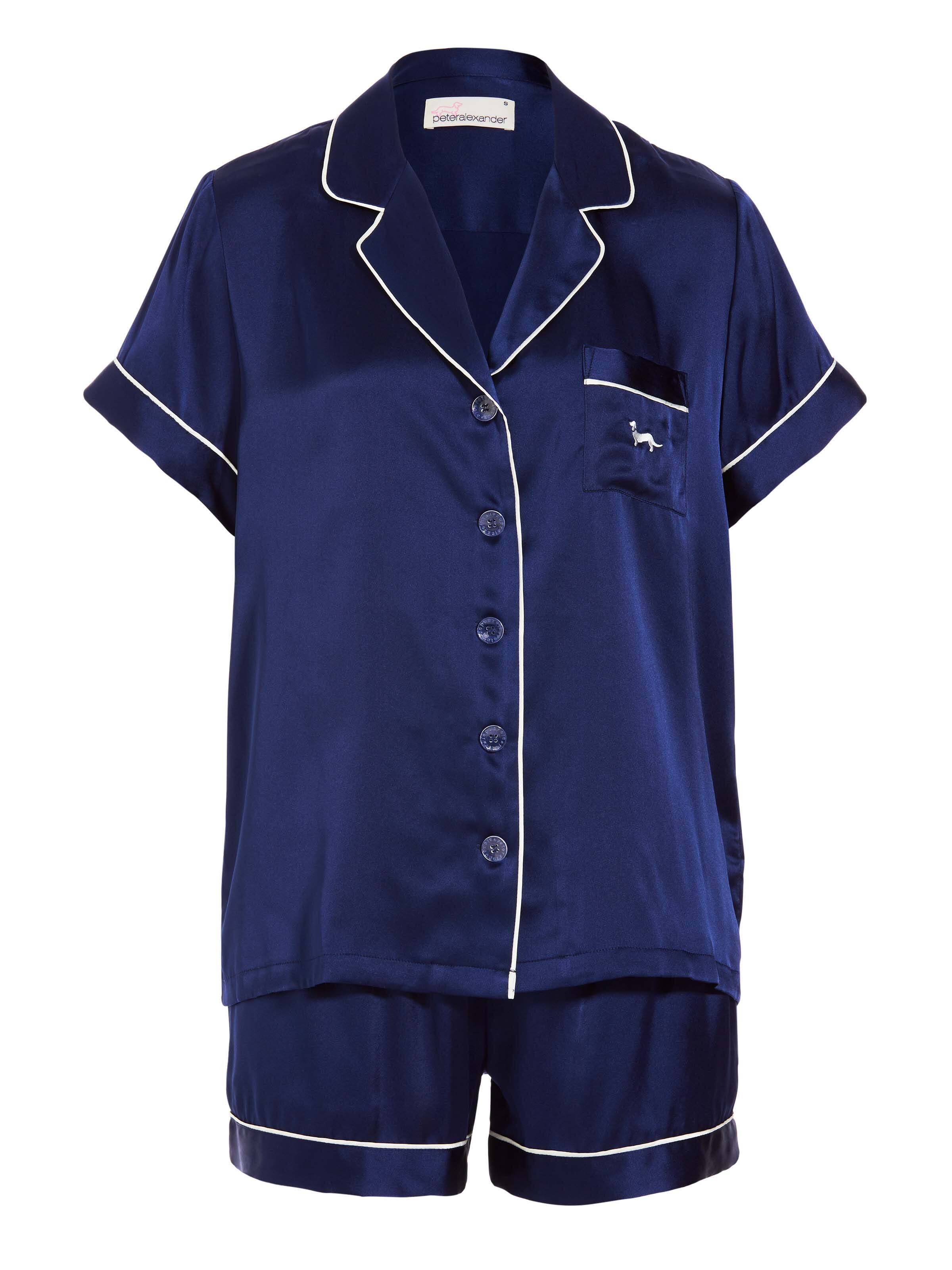 Navy Mulberry Silk Shortie Pj Set
