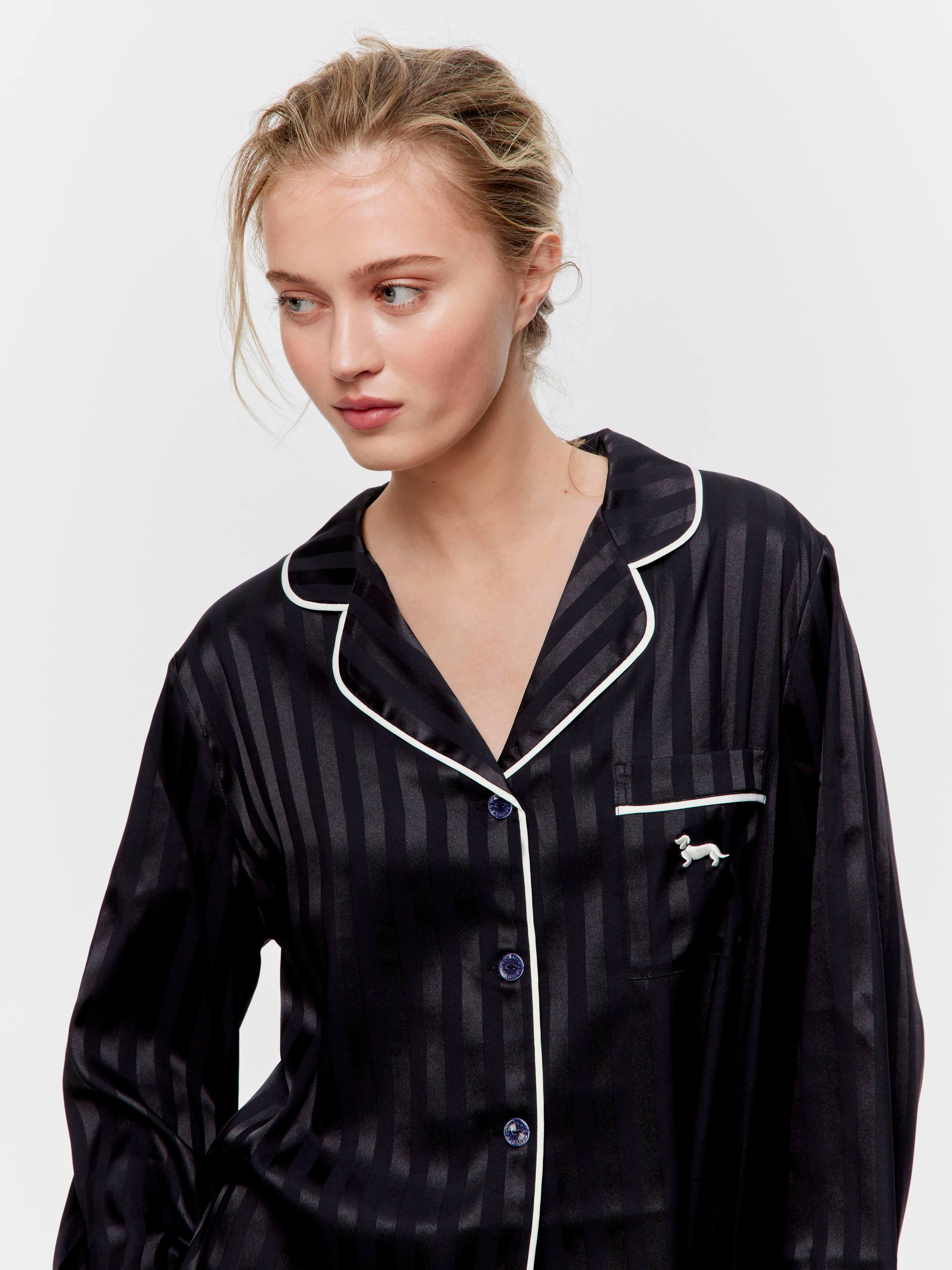 Black Stripe Chic Satin Long Pj Set