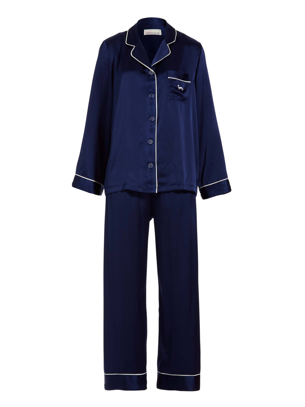 Navy Mulberry Silk Pj Set With Eye Mask