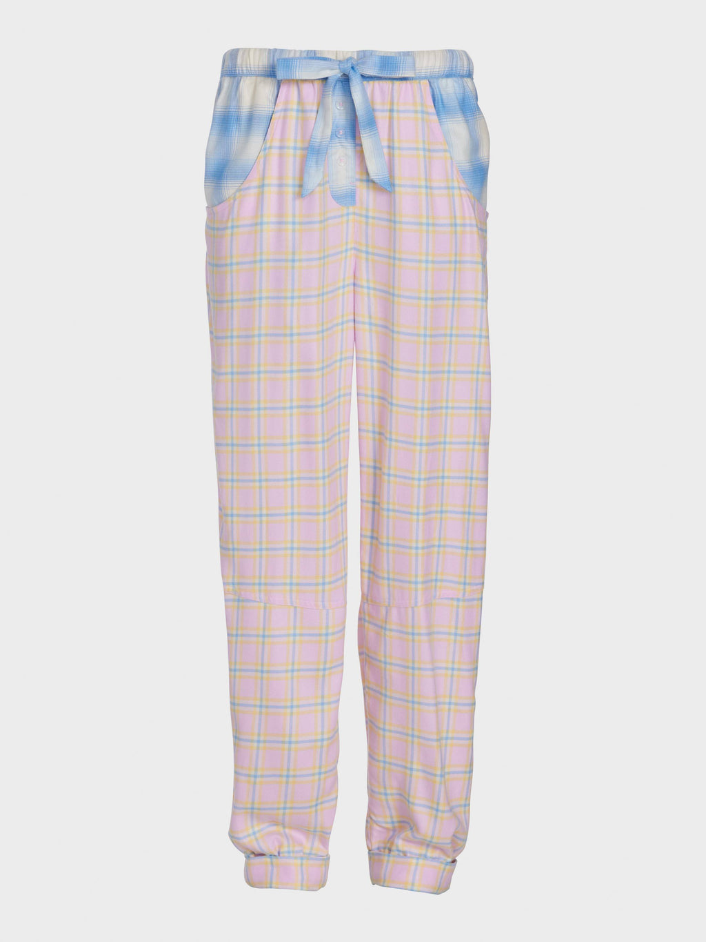 Soft Pink Contrast Check Viscose Flannelette Fashion Pj Pant