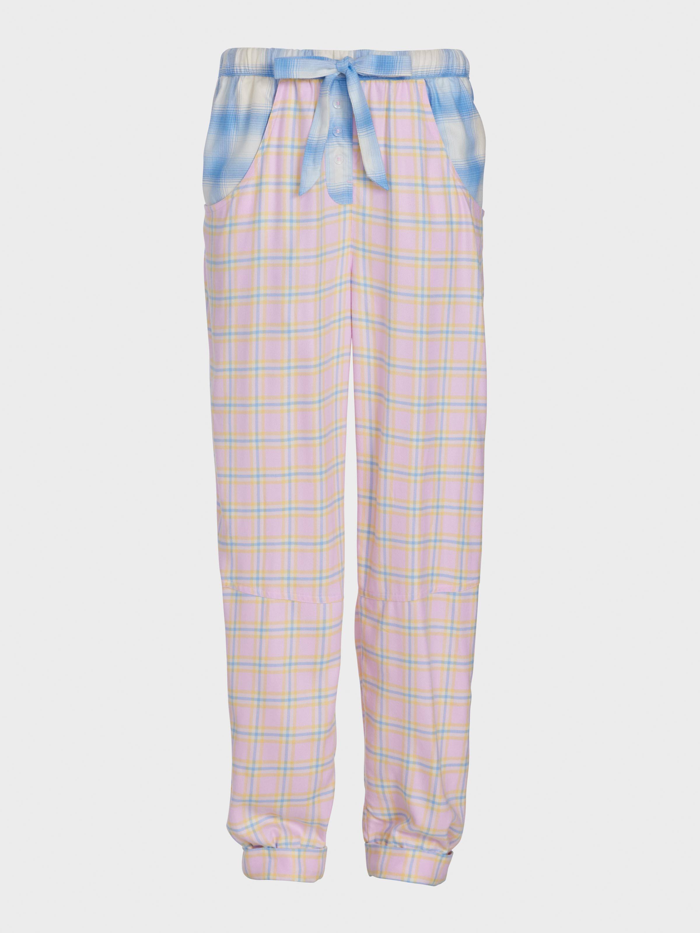Soft Pink Contrast Check Viscose Flannelette Fashion Pj Pant