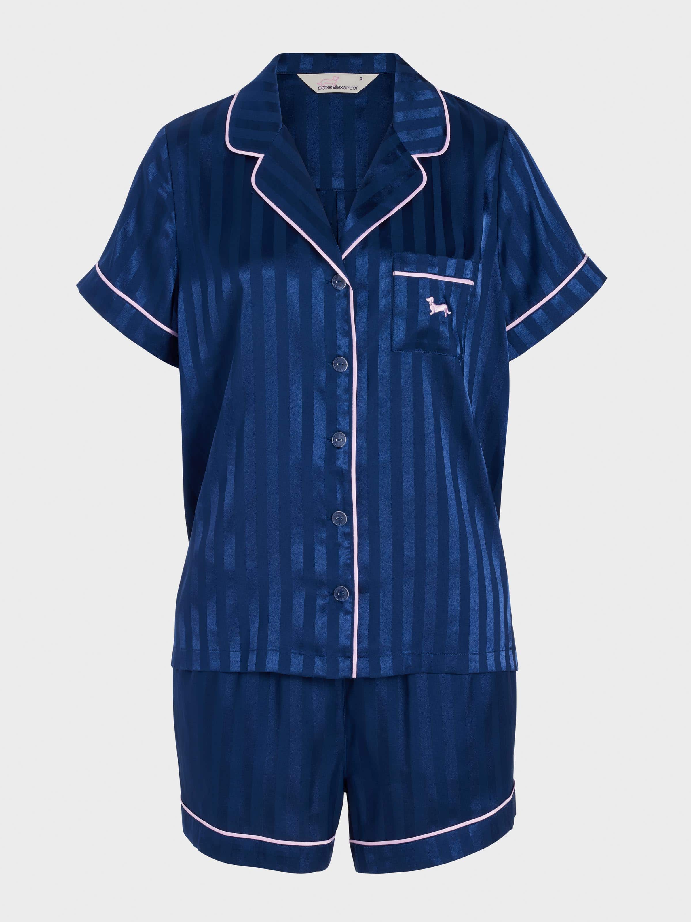 Navy Stripe Chic Satin Shortie Pj Set