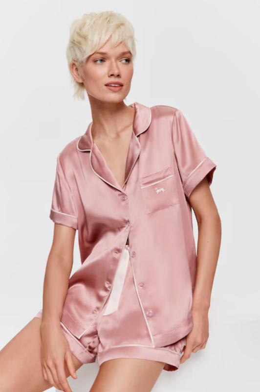 Pink 100% Mulberry Silk Shortie Pj Set