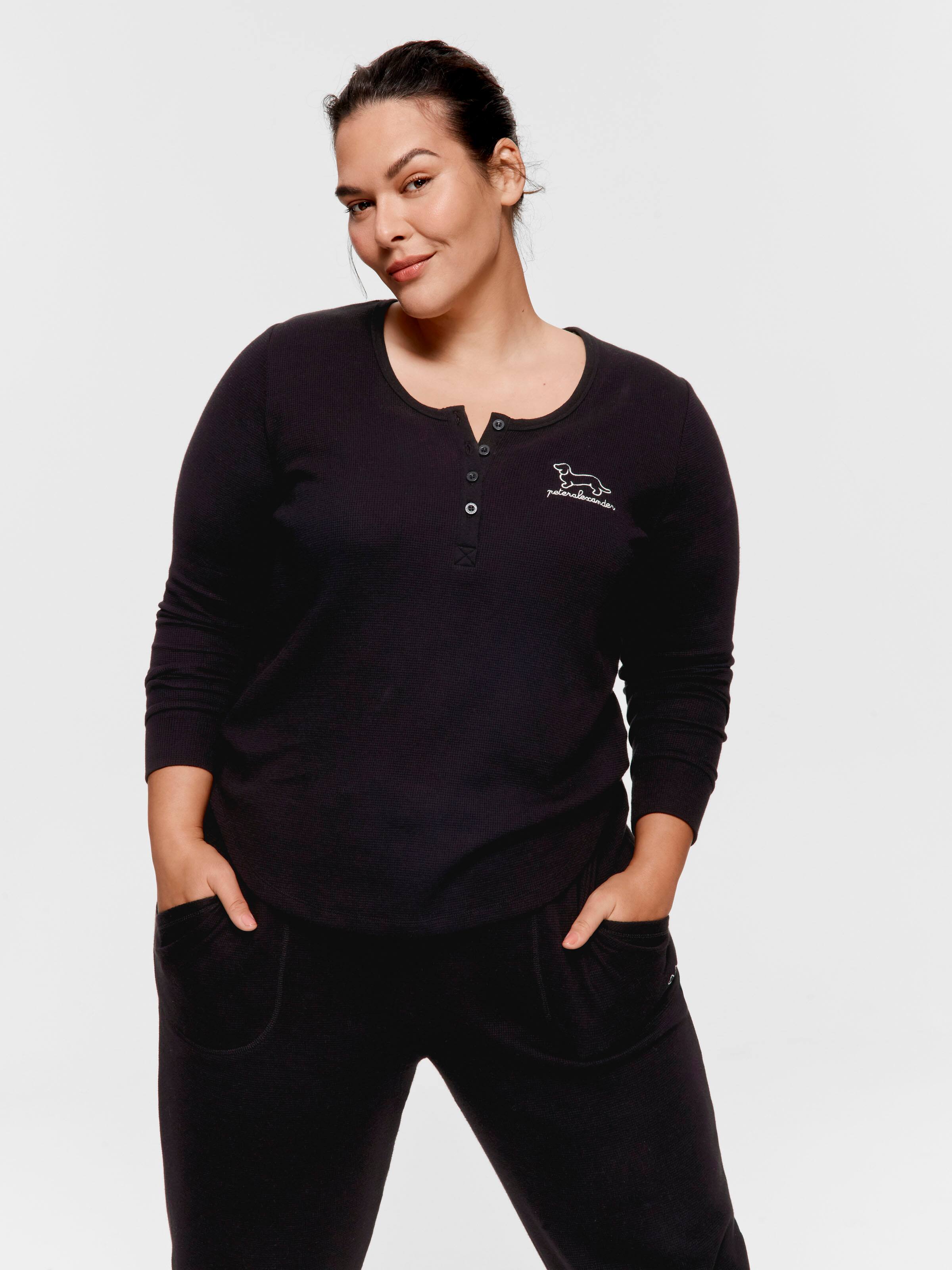 P.A. Plus Black Waffle Henley Long Sleeve Top