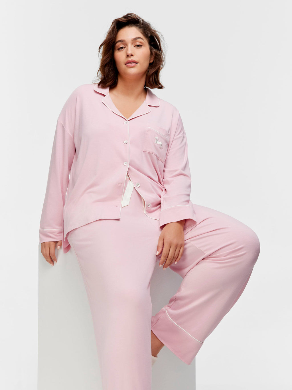 P.A. Plus Pink Bamboo Jersey Long Sleeve Pj Set