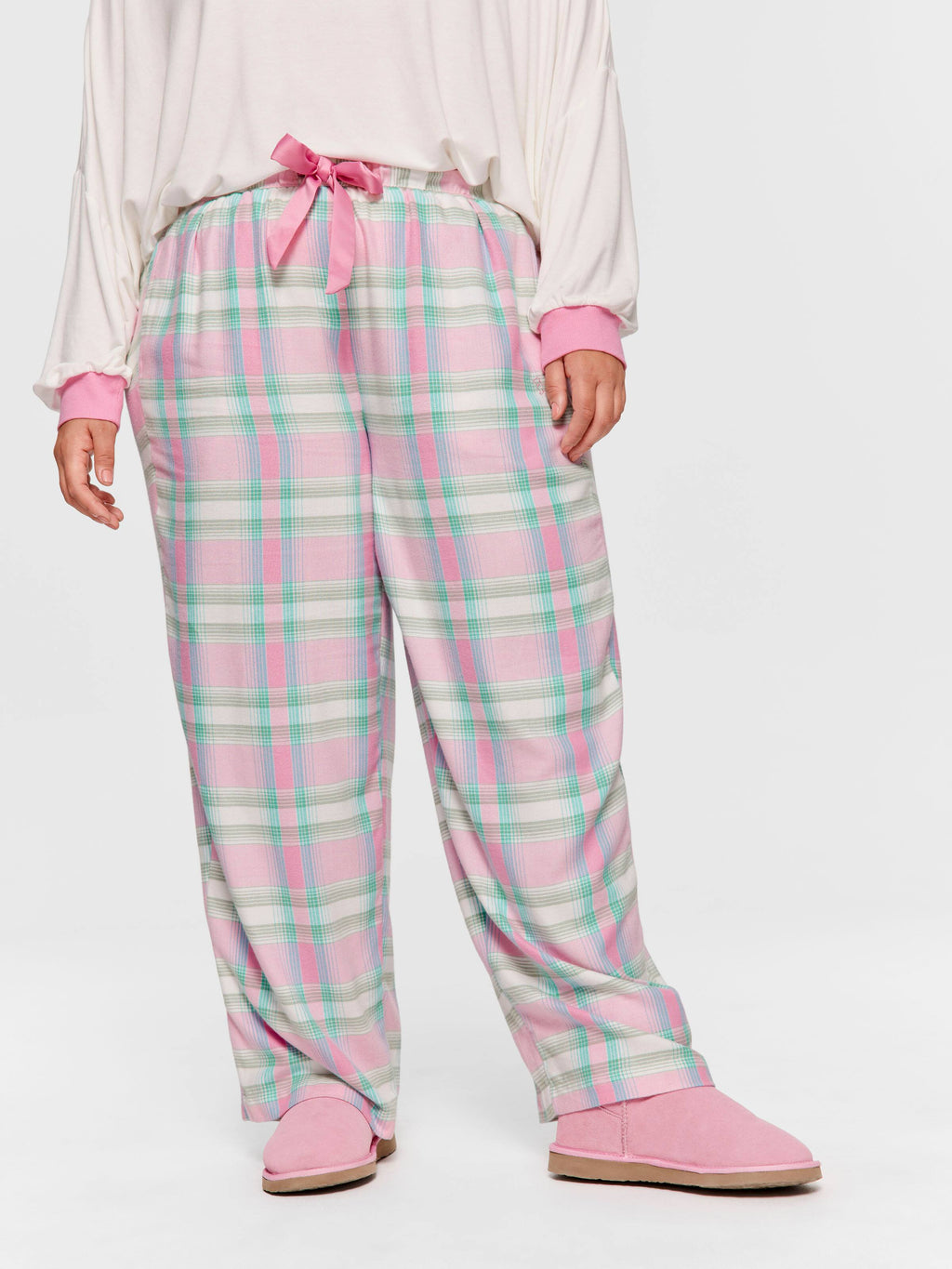 P.A. Plus Pink Check Wide Leg Bamboo Flannelette Pj Pant