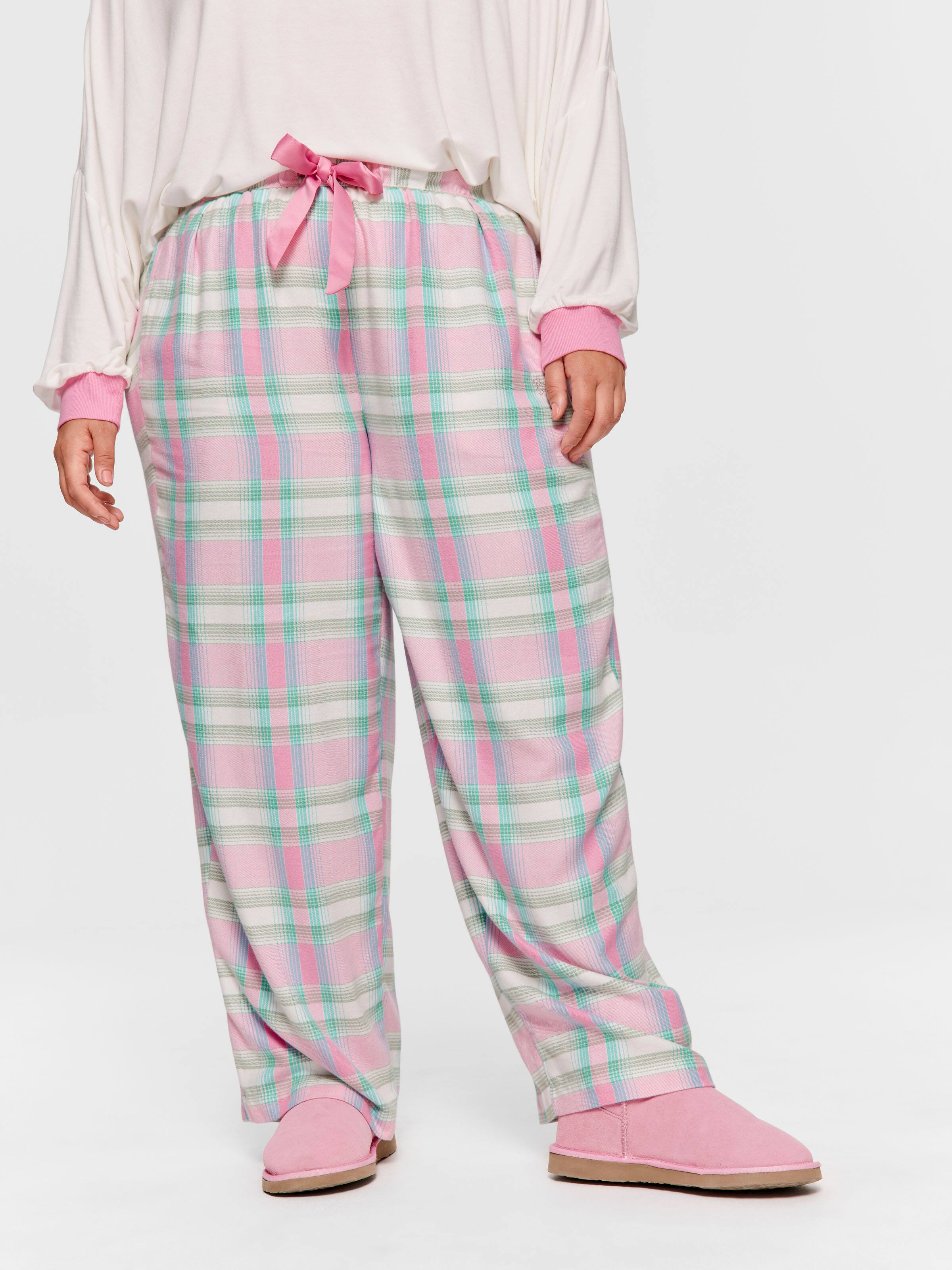 P.A. Plus Pink Check Wide Leg Bamboo Flannelette Pj Pant