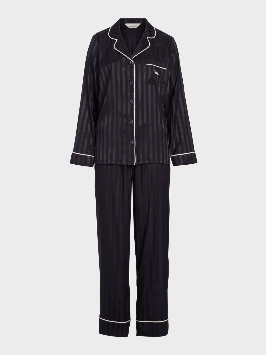 Black Stripe Chic Satin Long Pj Set