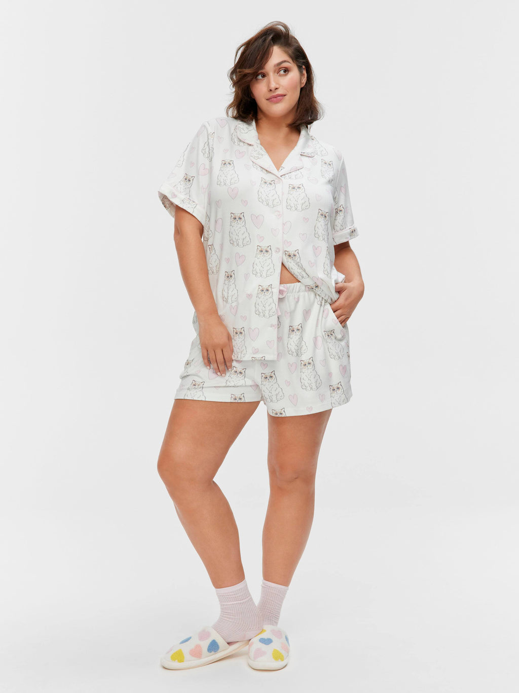 P.A. Plus Fluffy Cat Plush Shortie Pj Set