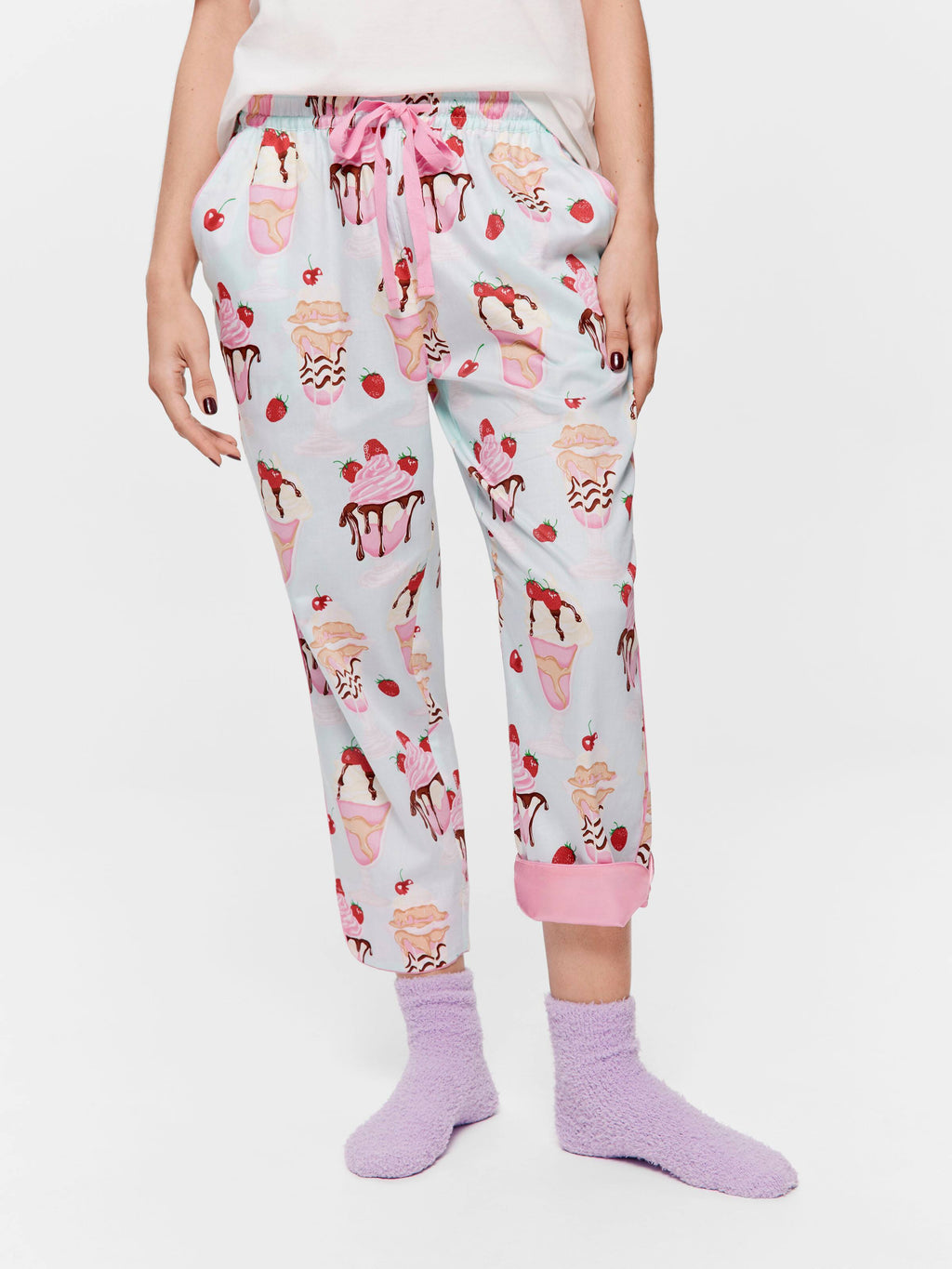 Ice Cream Sundae 100% Cotton 3/4 Roll Up Pj Pant