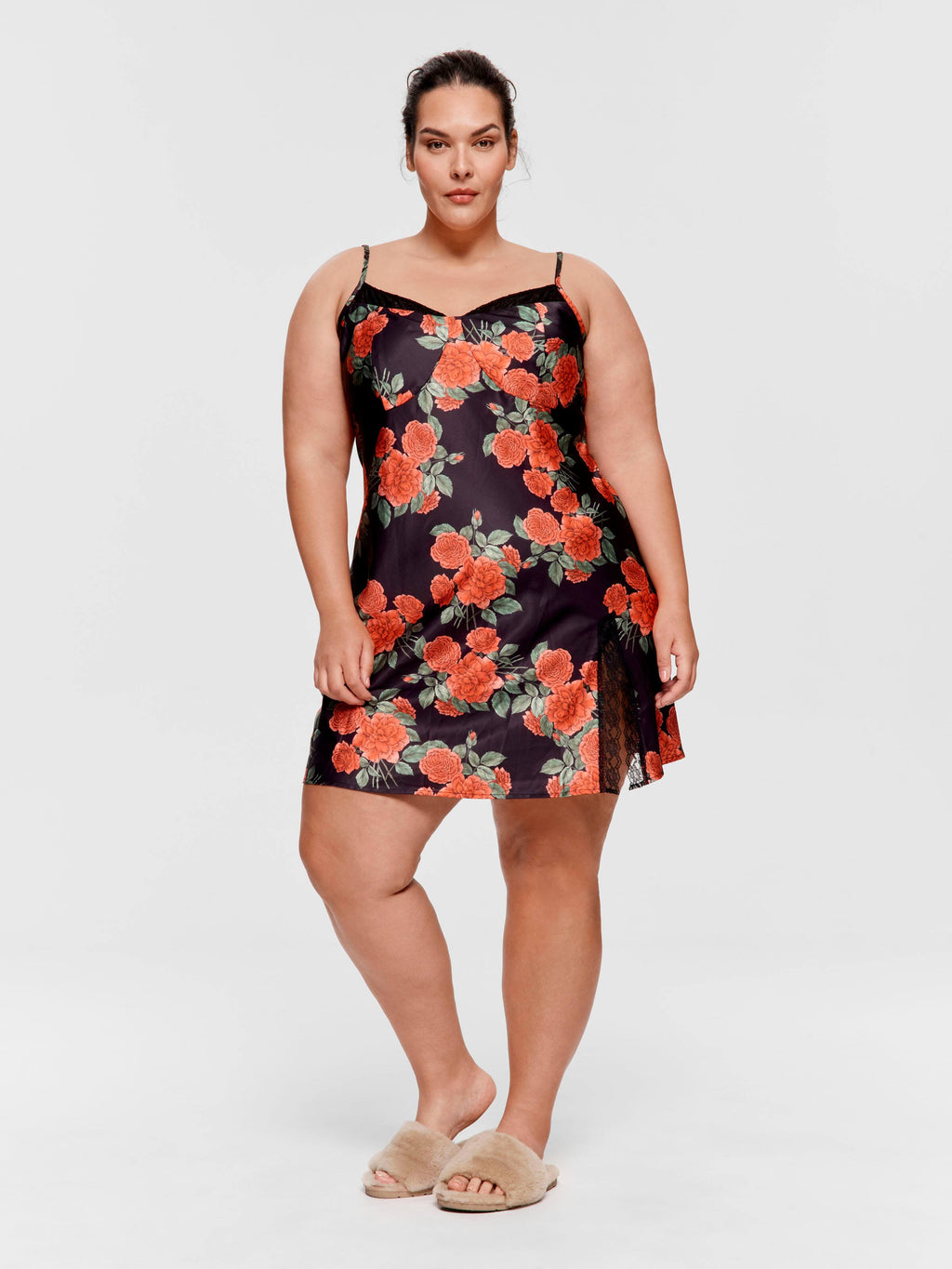 P.A. Plus Rose Lace Trim Satin Slip Nightie
