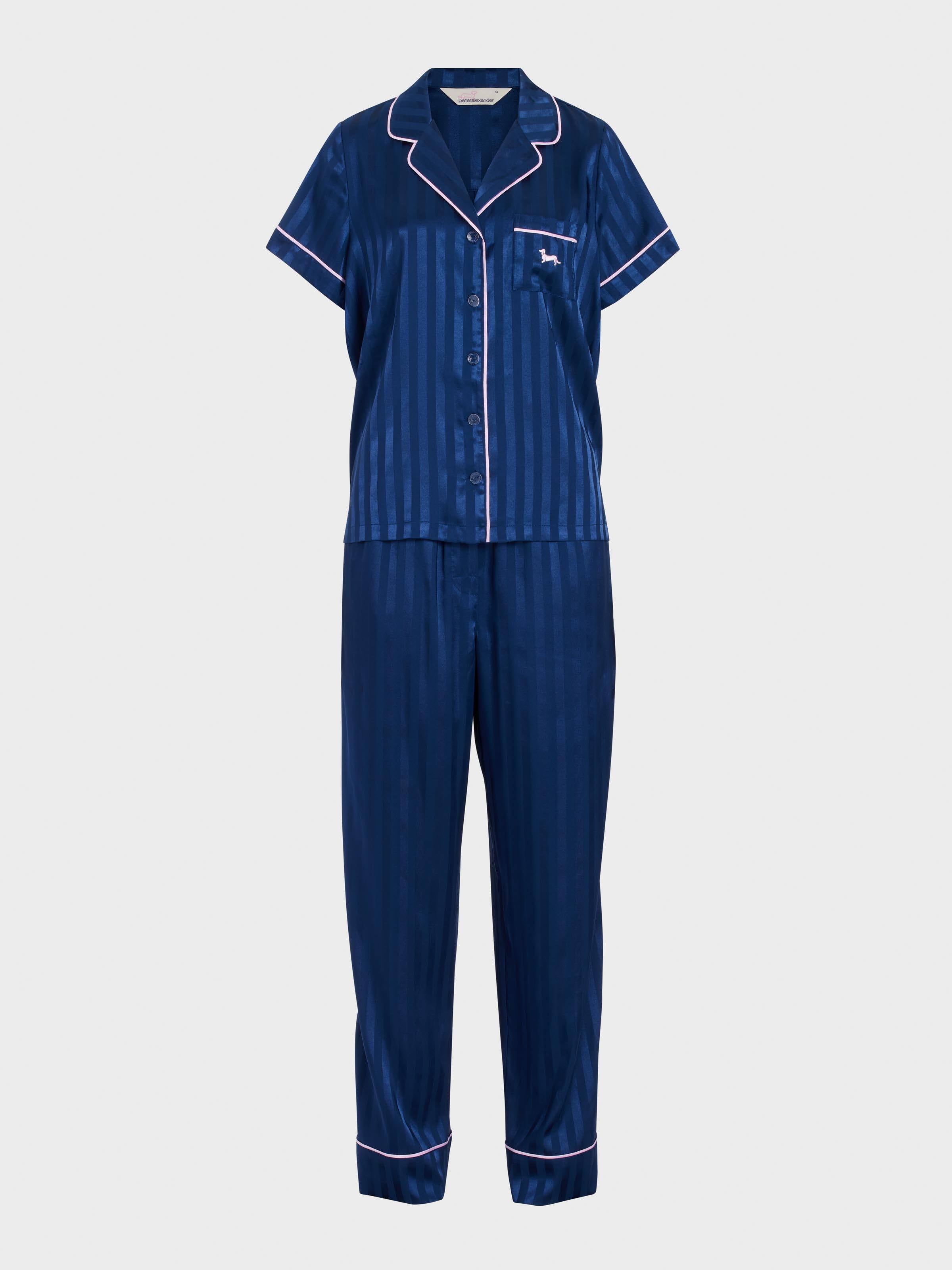 Navy Stripe Chic Satin Short Sleeve & Pant Pj Set