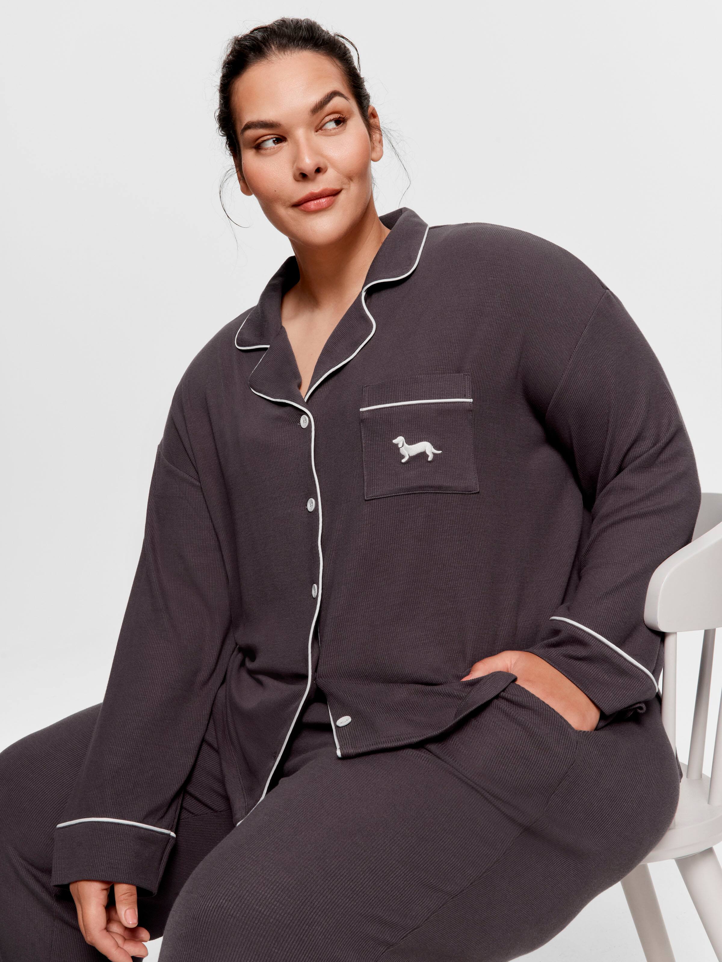 P.A. Plus Charcoal Bamboo Rib Long Pj Set