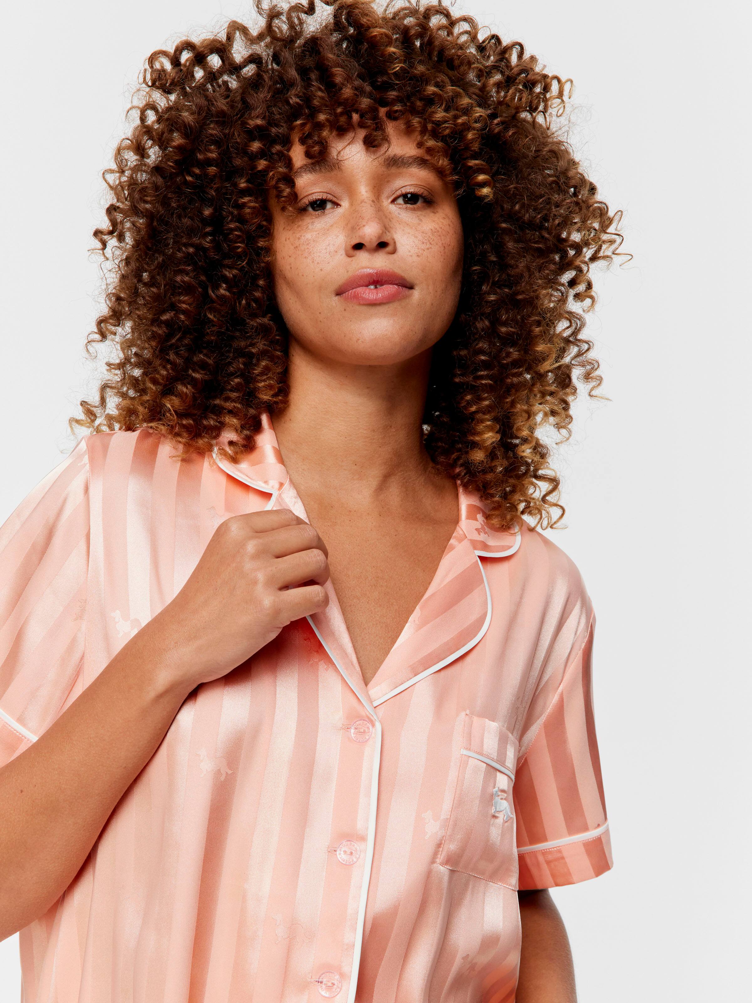 Apricot Penny Stripe Chic Satin Shortie Pj Set