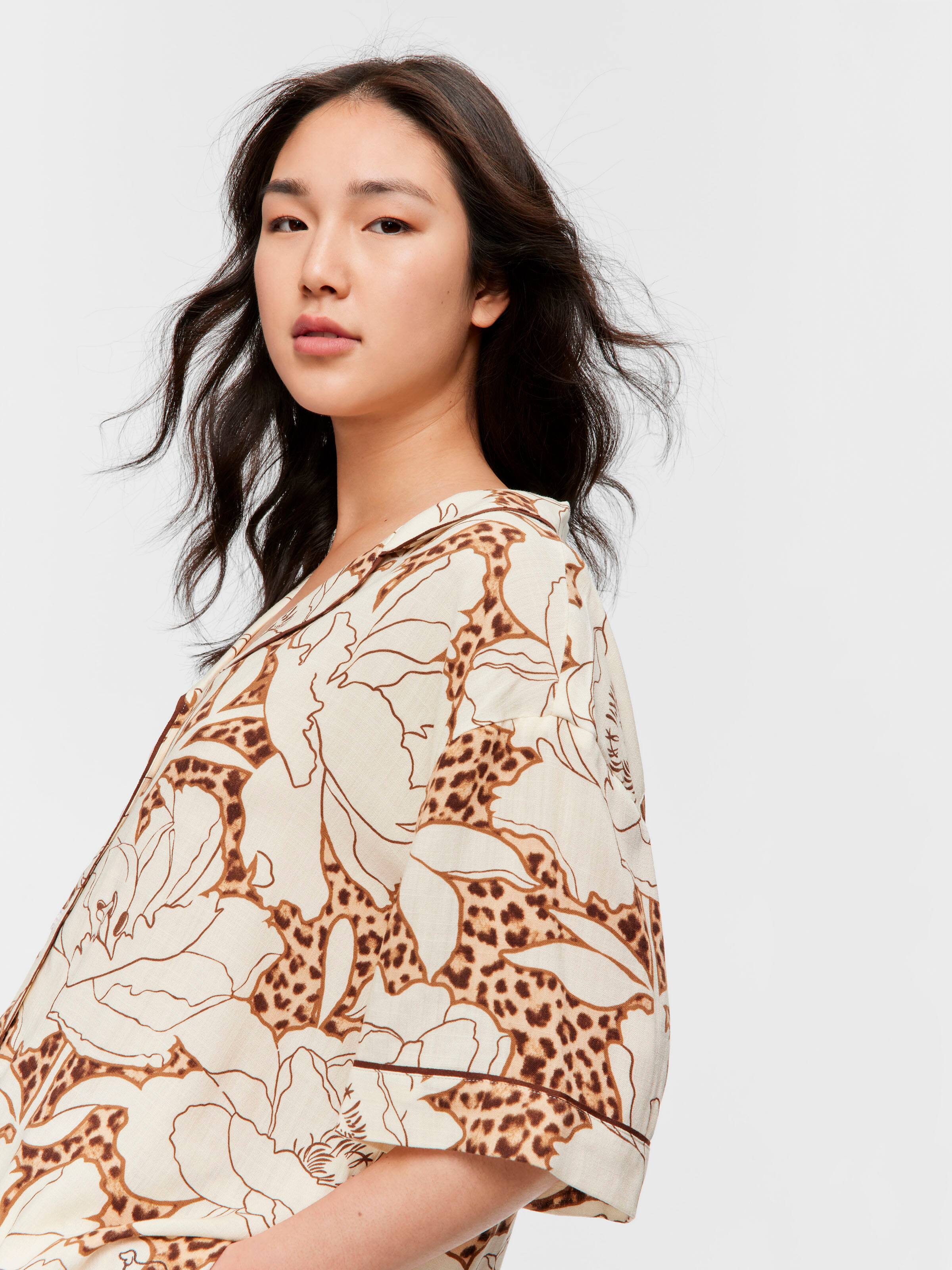 Rose Print Short Sleeve Classic Pj Set