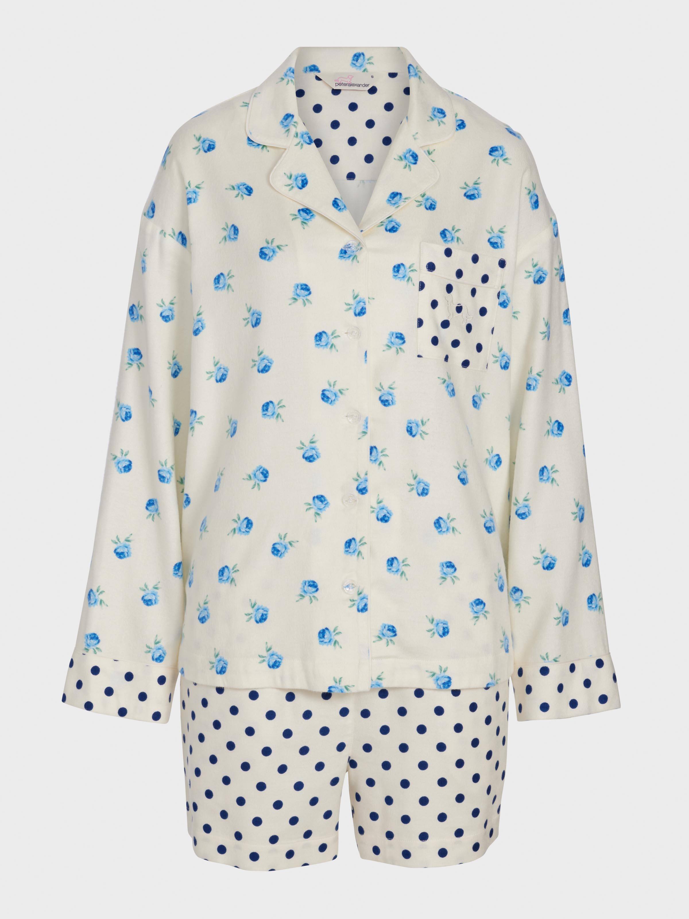 Floral Spot Bamboo Flannelette Shirt & Short Pj Set