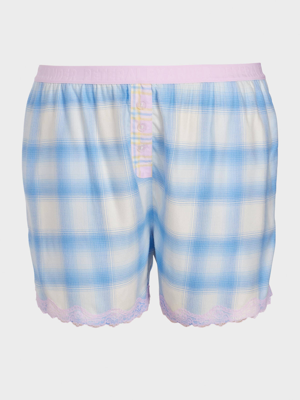 P.A. Plus Soft Blue Contrast Check Viscose Flannelette Lace Mid Short