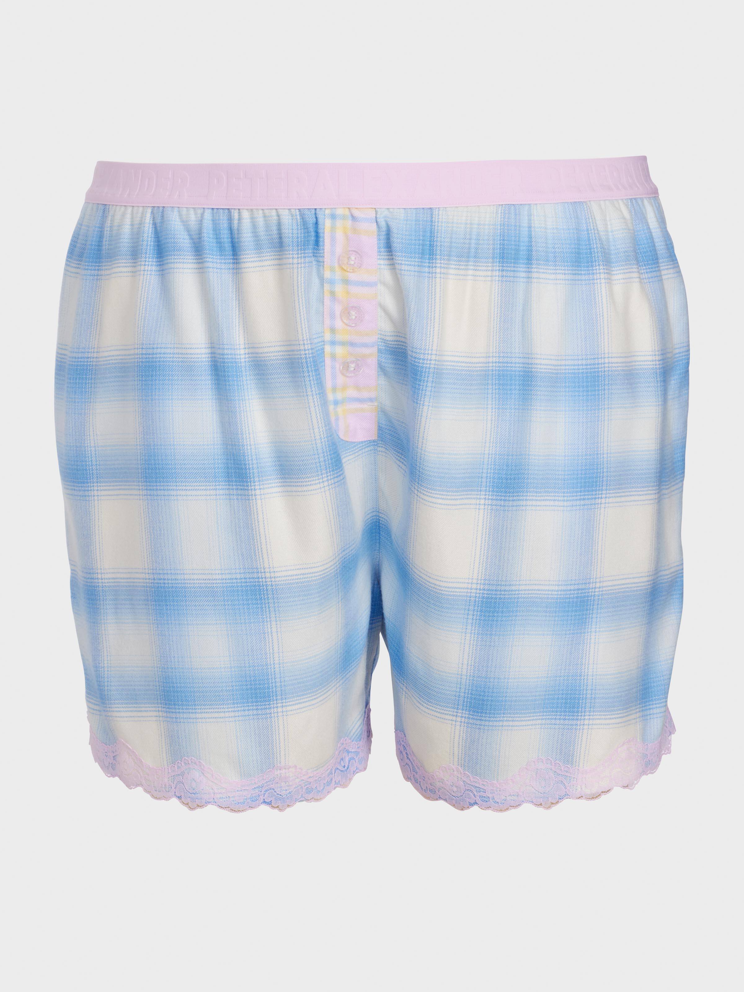 P.A. Plus Soft Blue Contrast Check Viscose Flannelette Lace Mid Short