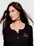 Black Waffle Henley Long Sleeve Top