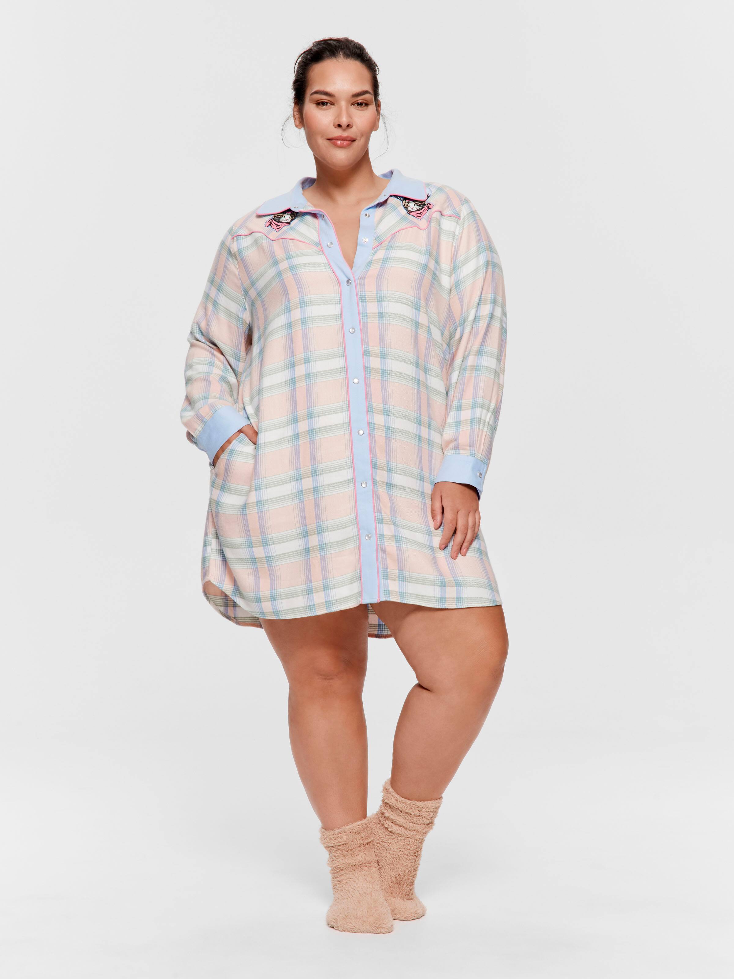 P.A. Plus Cowboy Kitty Long Sleeve Flannelette Nightshirt