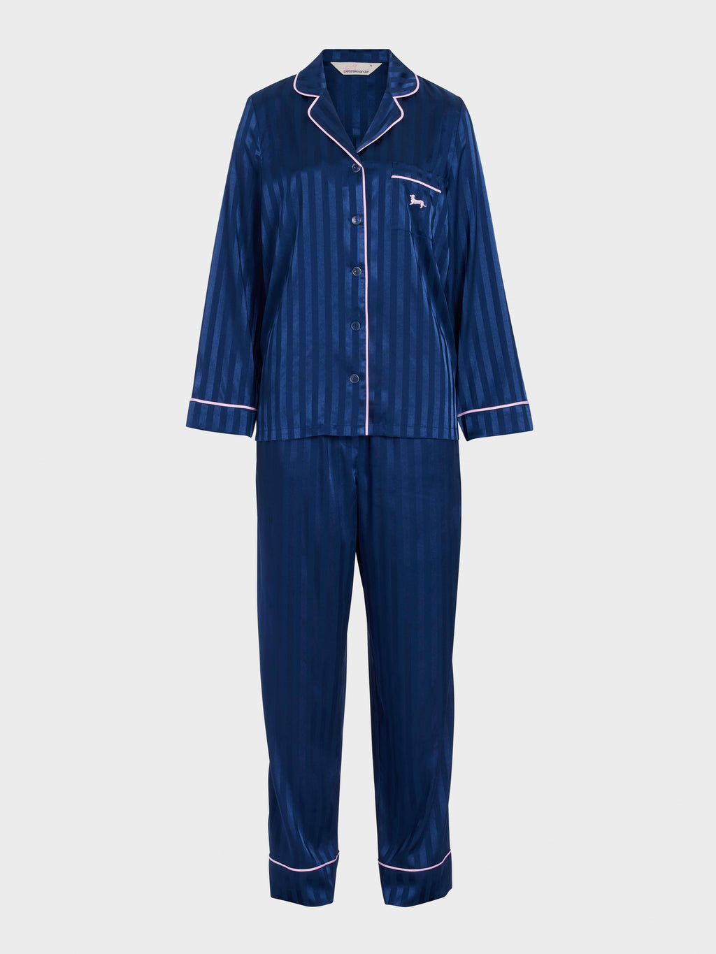 Navy Stripe Chic Satin Long Sleeve Pj Set