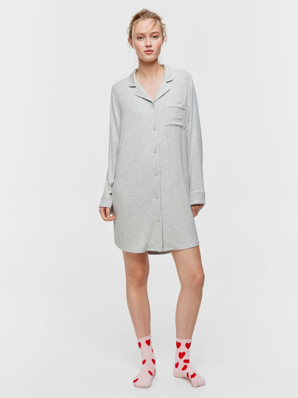 Grey Slouchy Rib Long Sleeve Nightshirt