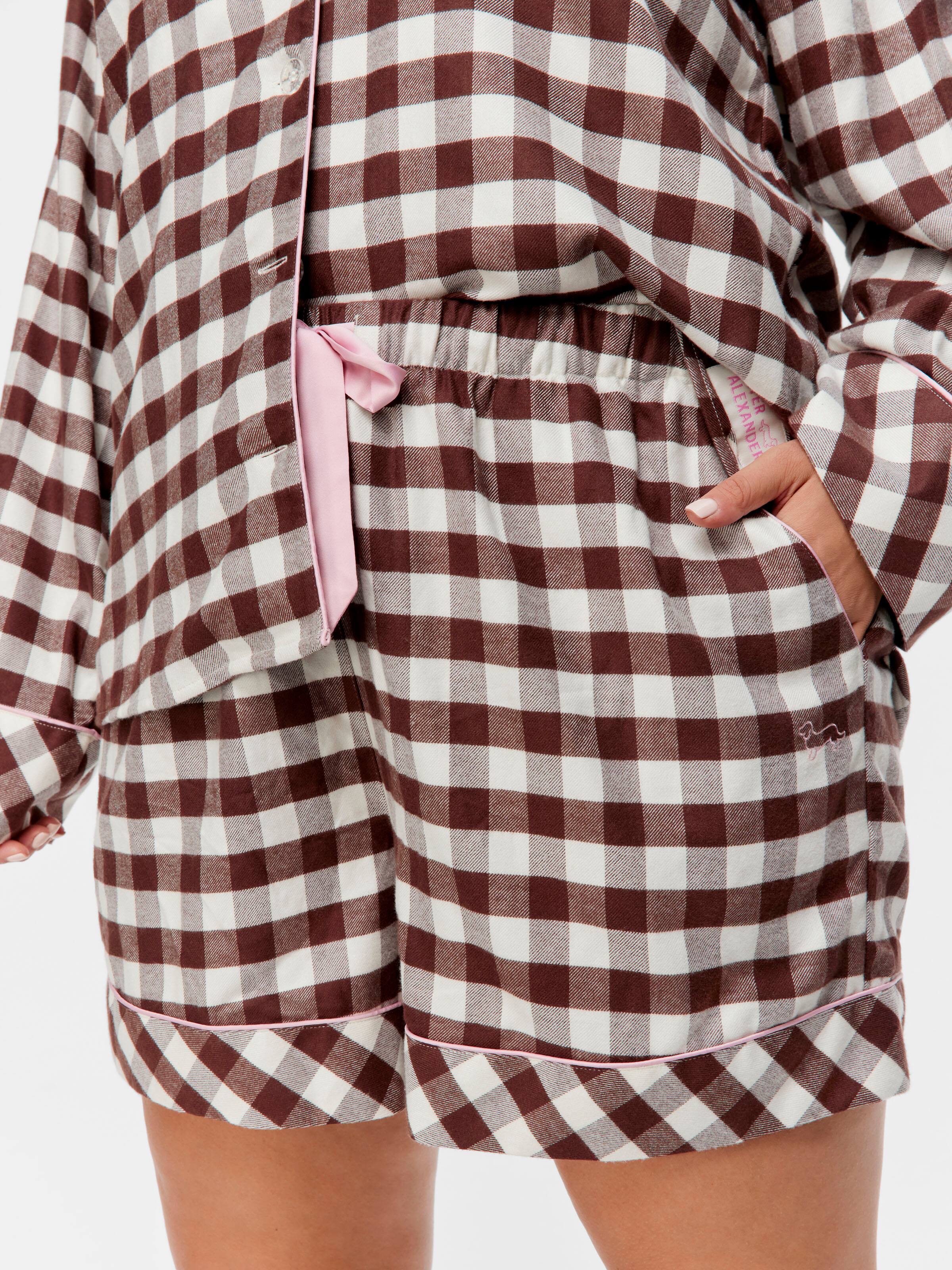 P.A. Plus Chocolate Gingham Viscose Flannelette Mid Short
