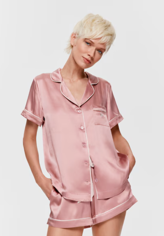 Pink 100% Mulberry Silk Shortie Pj Set