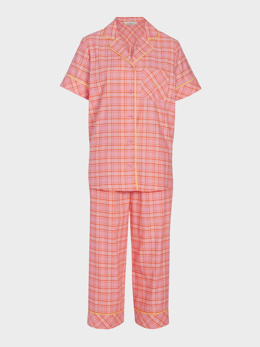 Pink & Yellow Check 100% Cotton 3/4 Pj Set