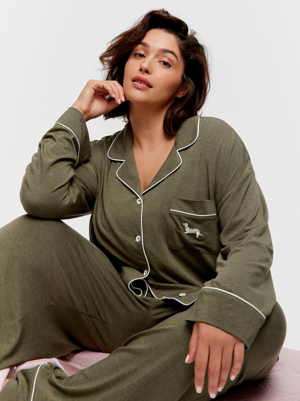 P.A. Plus Olive Bamboo Jersey Long Sleeve Pj Set