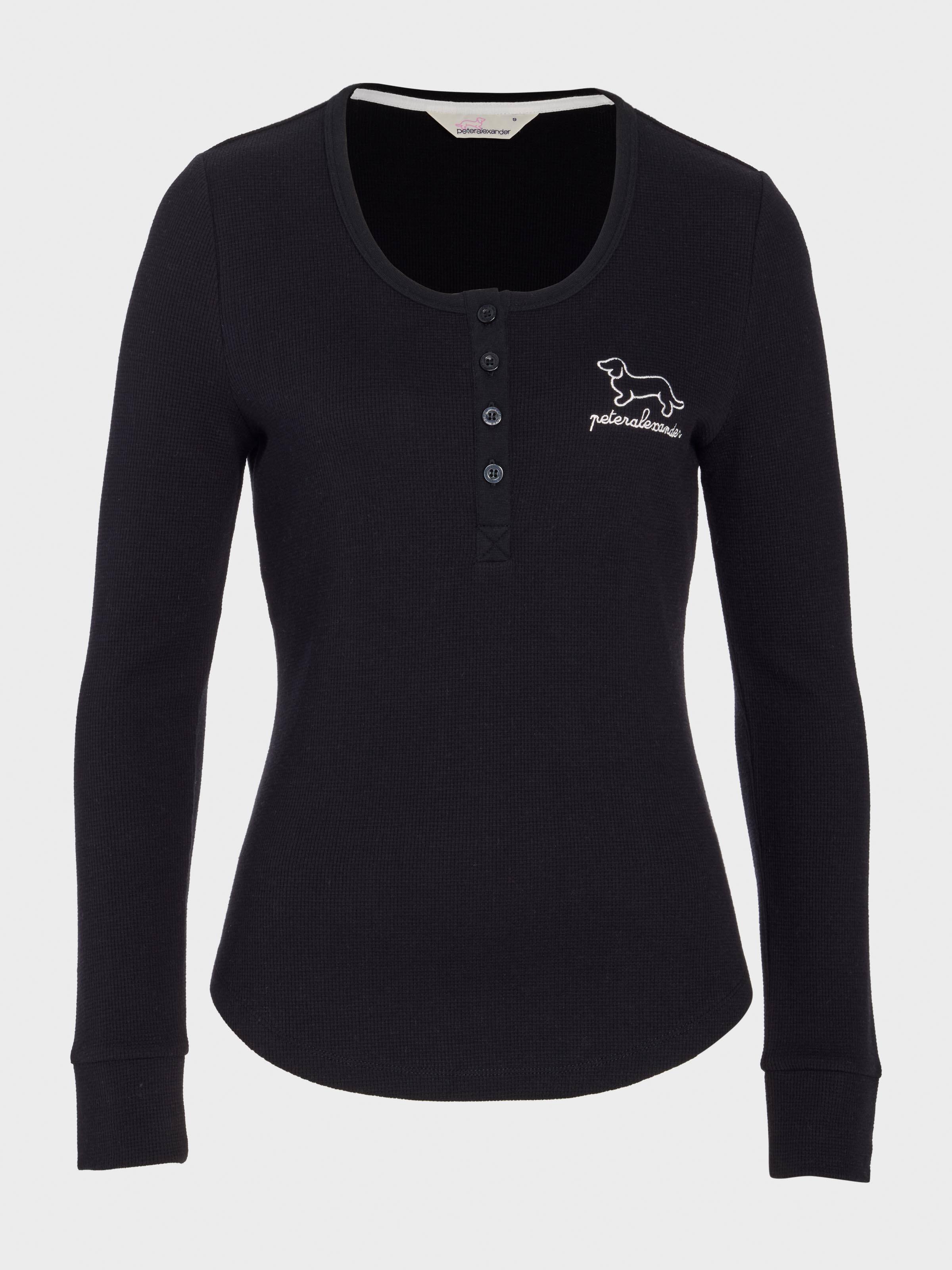 Black Waffle Henley Long Sleeve Top