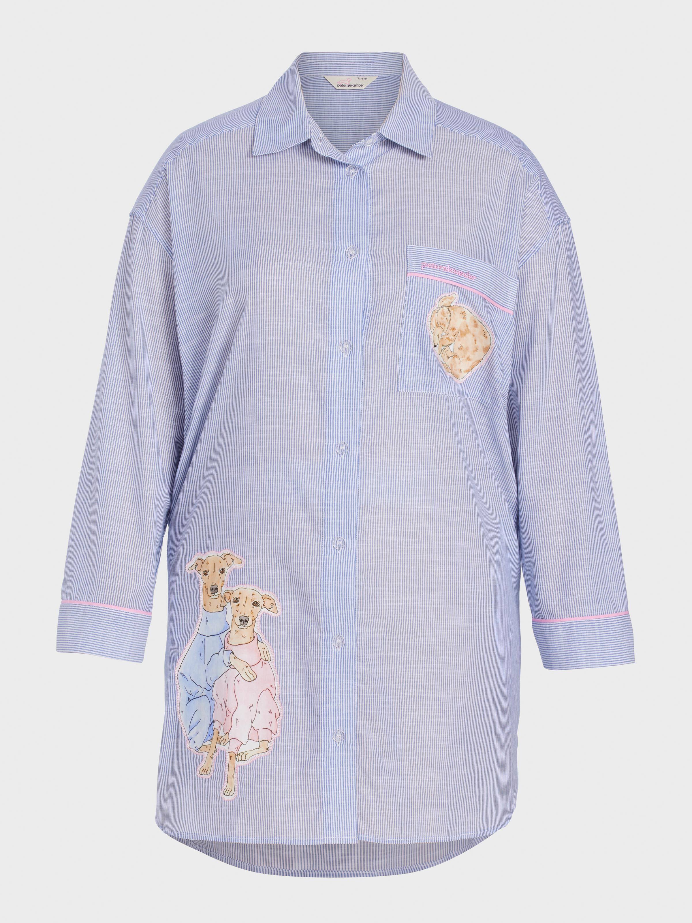 P.A. Plus Doggo Striped 100% Cotton Long Sleeve Nightshirt