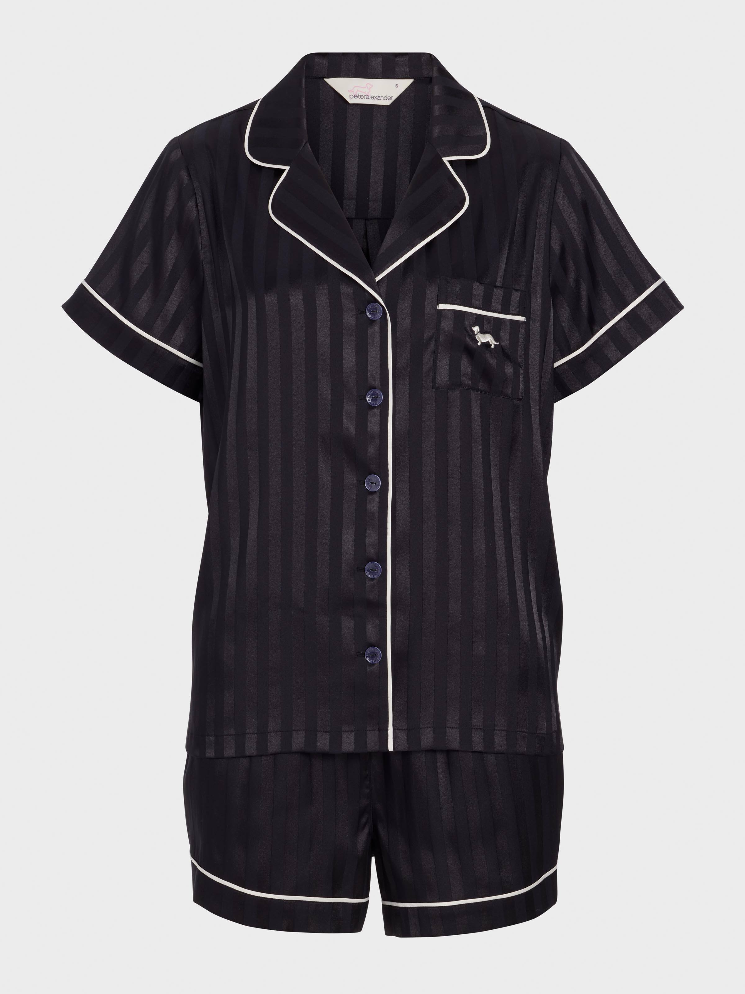 Black Stripe Chic Satin Shortie Pj Set
