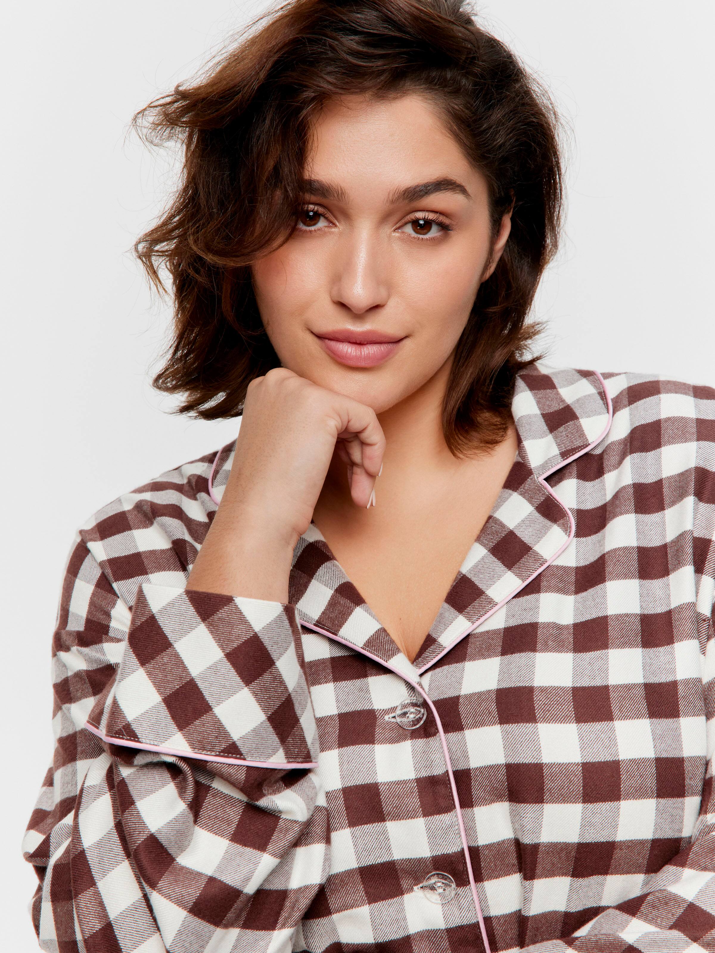 P.A. Plus Chocolate Gingham Viscose Flannelette Long Sleeve Shirt
