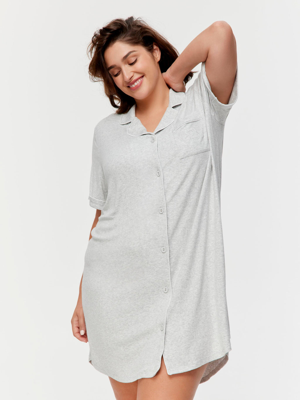 P.A. Plus Grey Slouchy Rib Short Sleeve Nightshirt