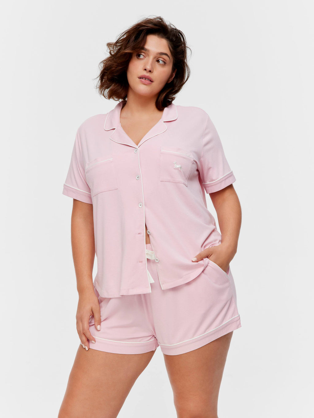 P.A. Plus Pink Bamboo Jersey Shortie Pj Set
