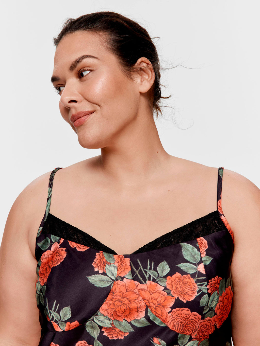 P.A. Plus Rose Lace Trim Satin Slip Nightie