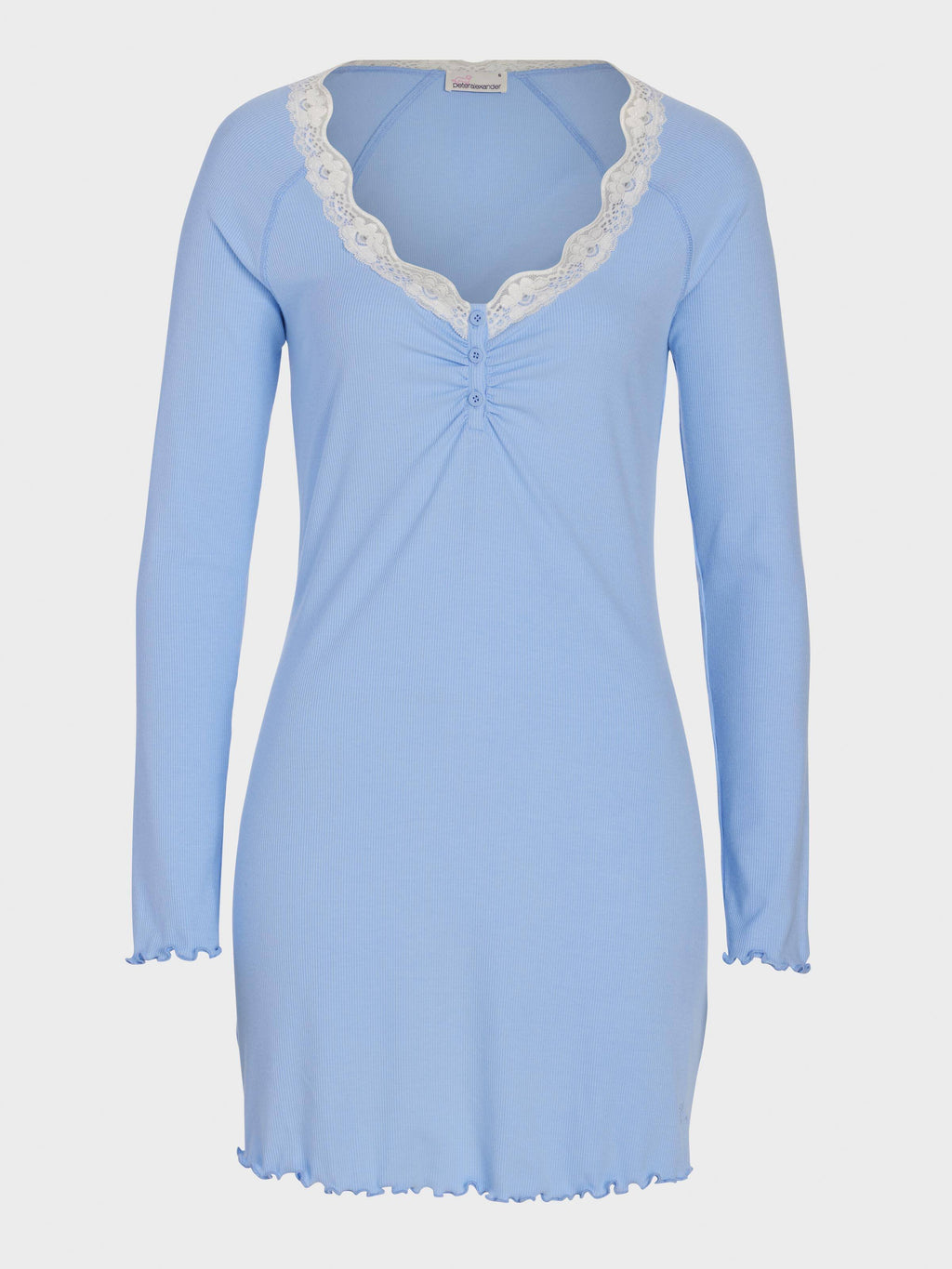 Bamboo Rib Long Sleeve Lace Trim Nightie
