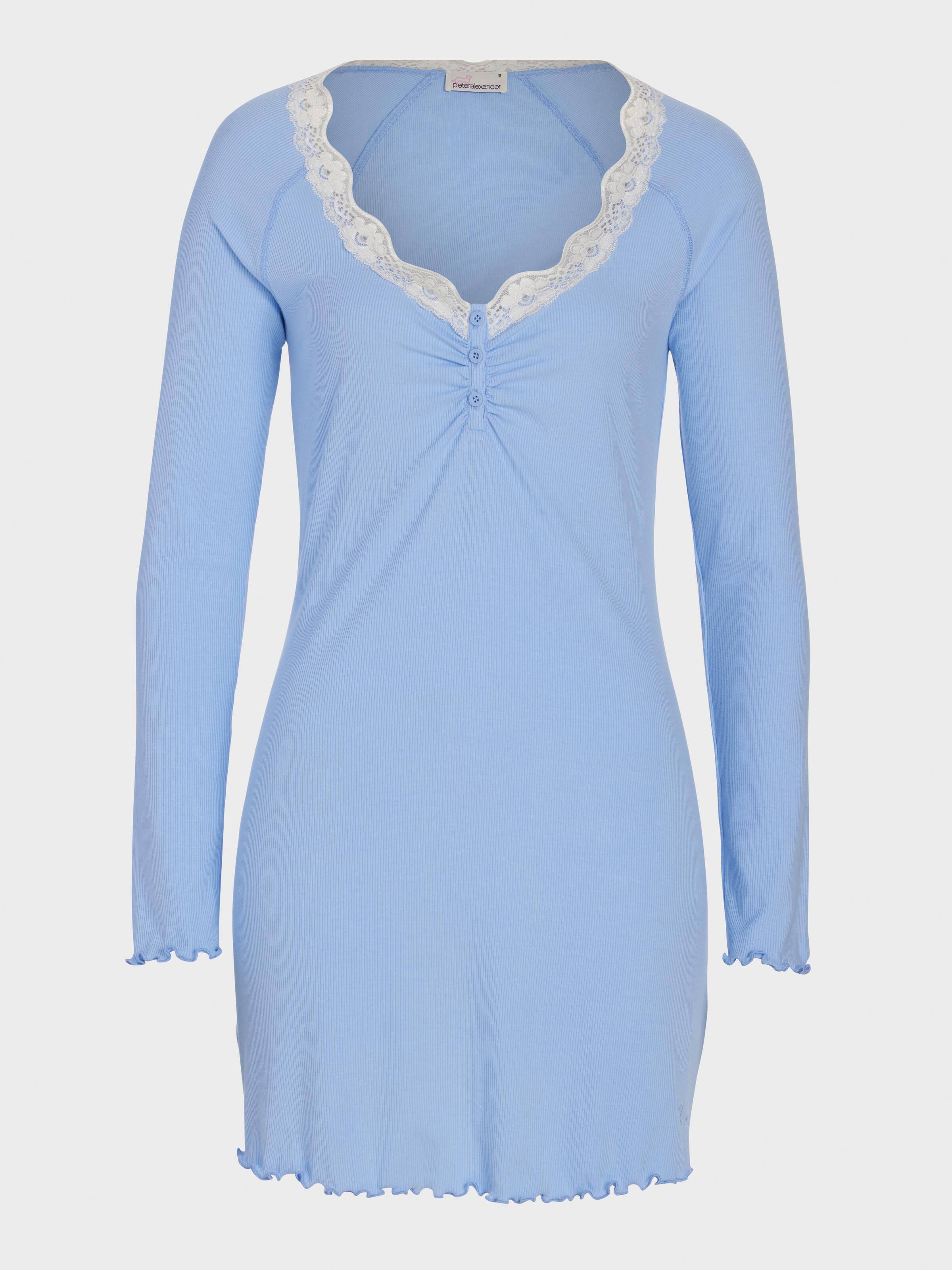 Bamboo Rib Long Sleeve Lace Trim Nightie
