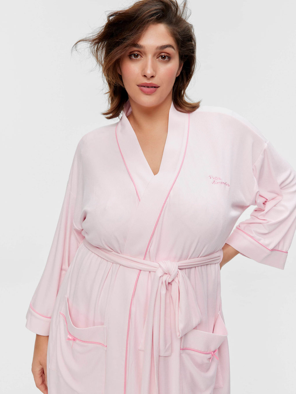 P.A. Plus Pink Bow Rib Knit Gown