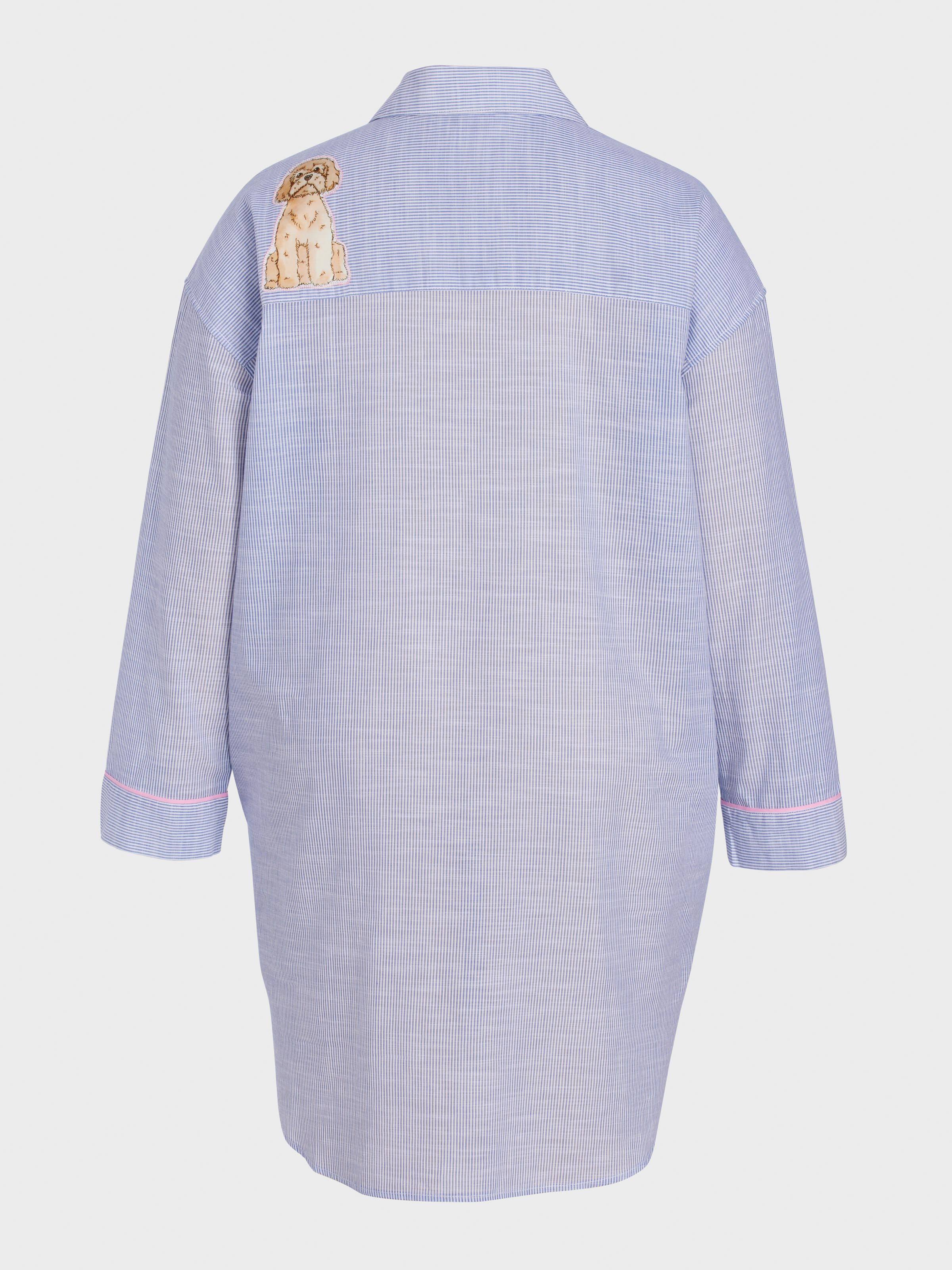 P.A. Plus Doggo Striped 100% Cotton Long Sleeve Nightshirt