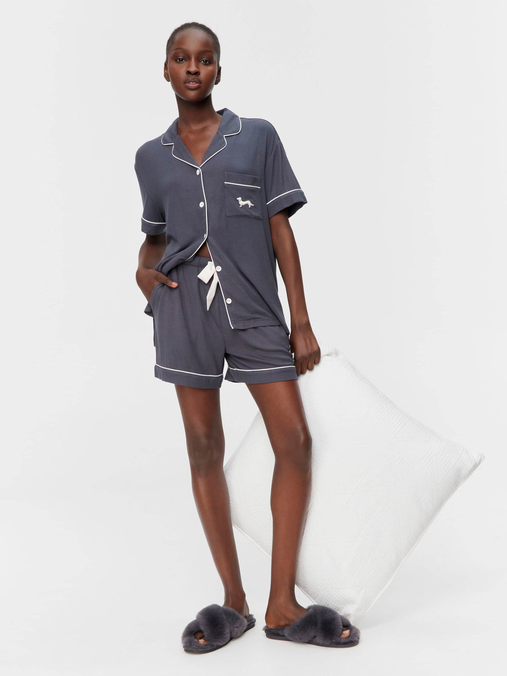 Charcoal Bamboo Rib Shortie Pj Set
