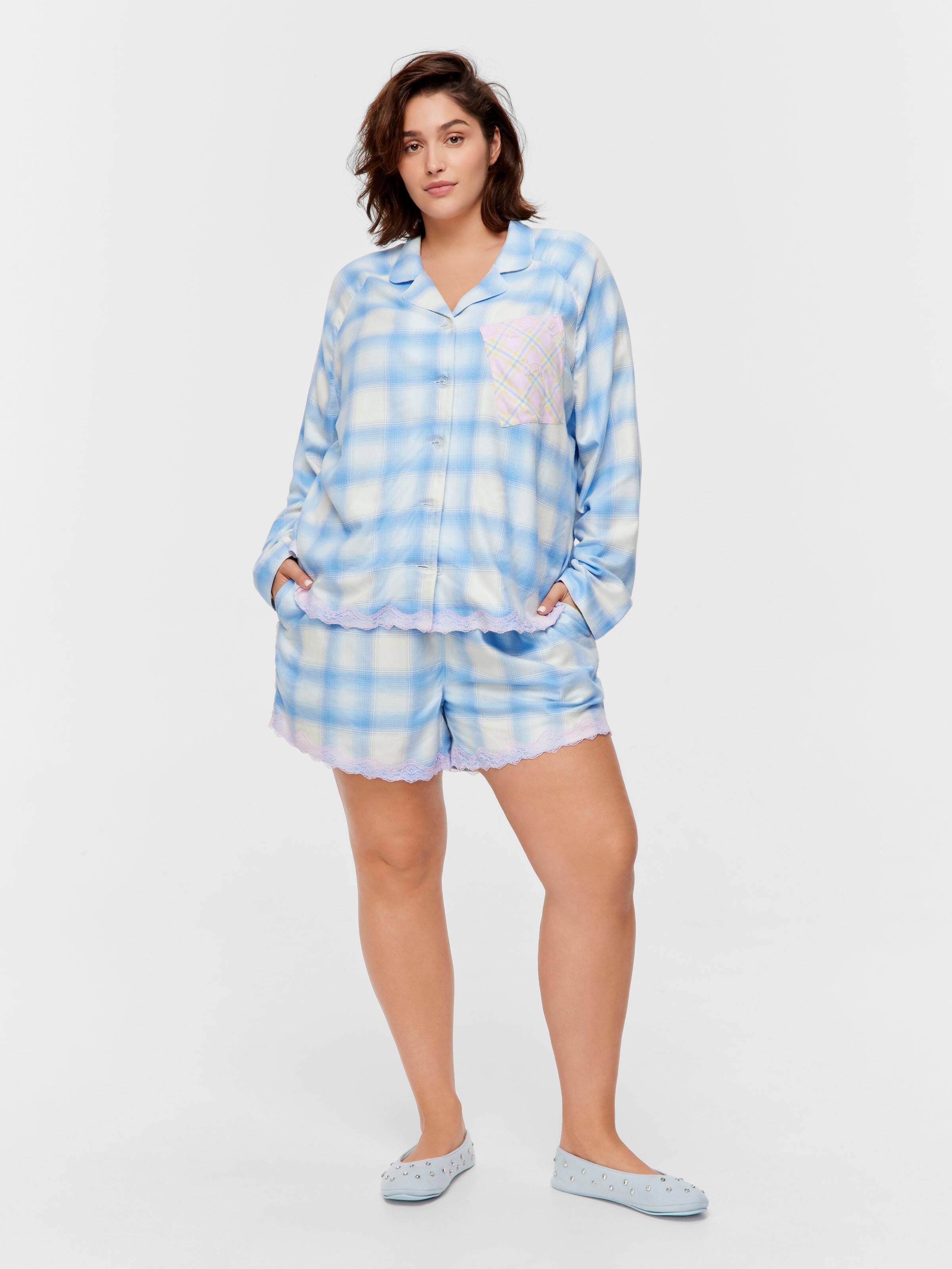 P.A. Plus Soft Blue Contrast Check Viscose Flannelette Long Sleeve Shirt