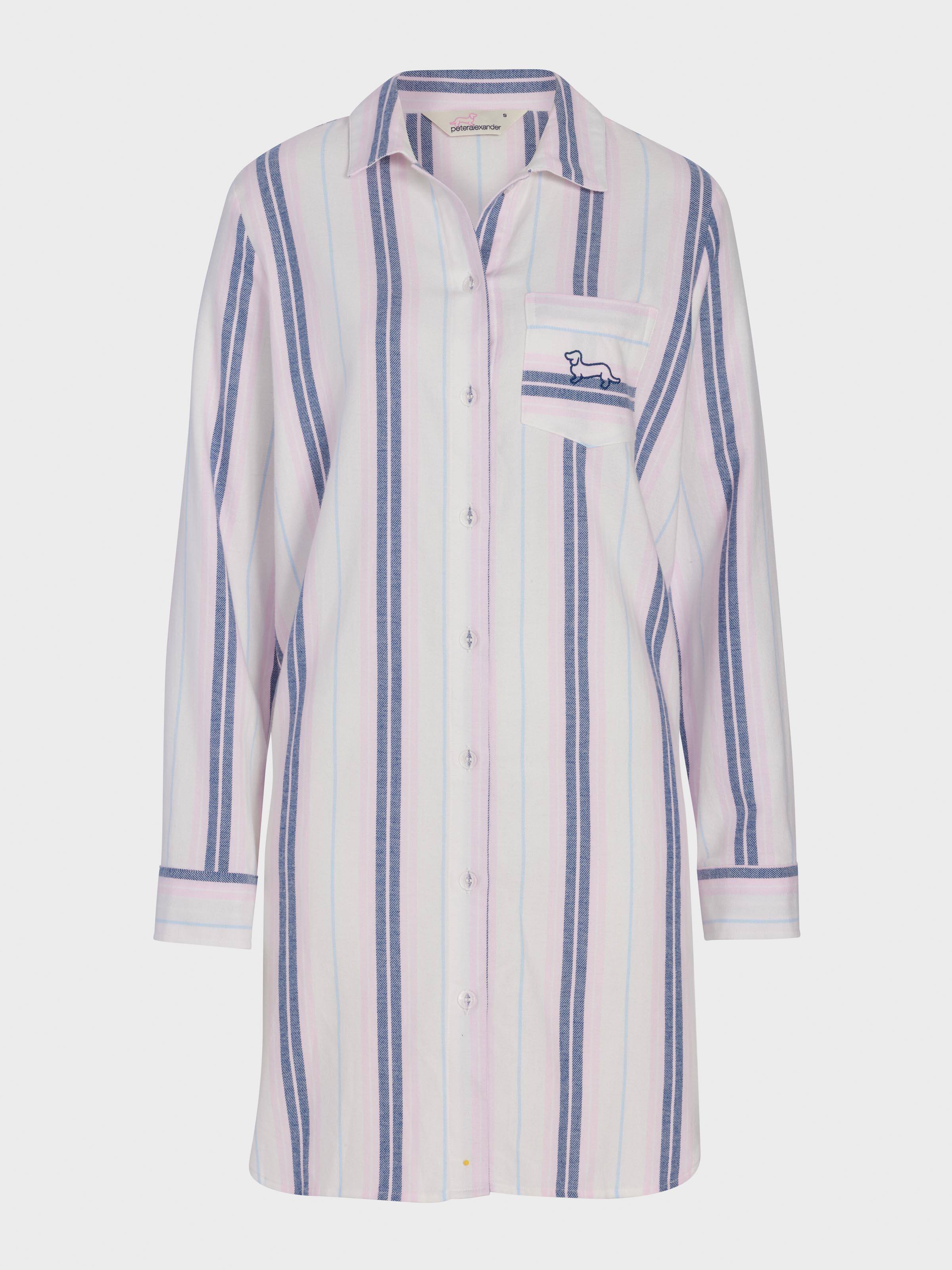 Navy & Pink Stripe Flannelette Nightshirt