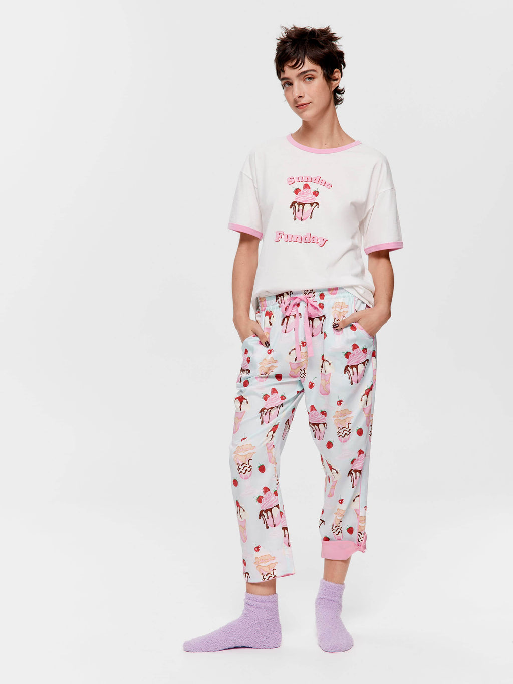 Ice Cream Sundae 100% Cotton 3/4 Roll Up Pj Pant