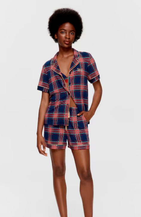 Navy Tartan Bamboo Blend Shortie Pj Set