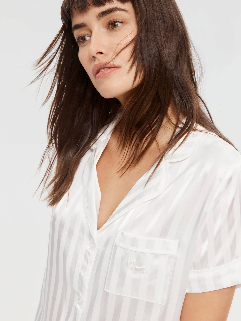 White Stripe Chic Satin Pj Set