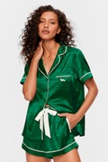 Green Check Satin Shortie Pj Set