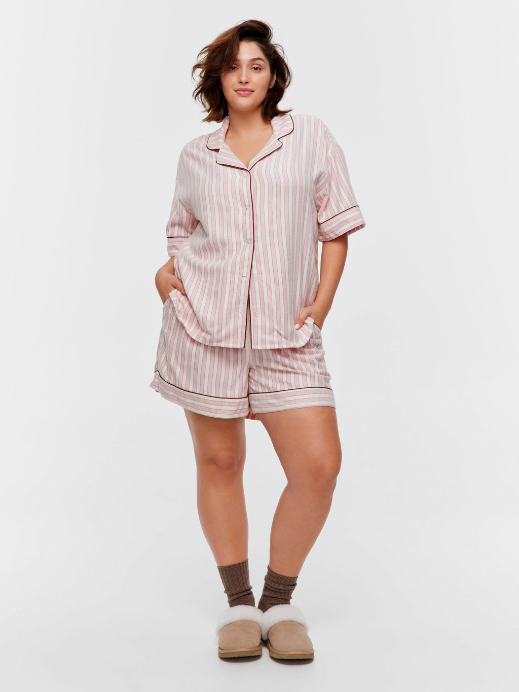 P.A. Plus Pink Stripe Viscose Flannelette Short Sleeve Shirt